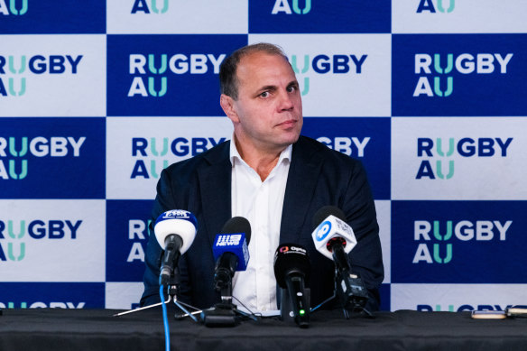 Phil Waugh addresses the media at Rugby Australia HQ on Tuesday.