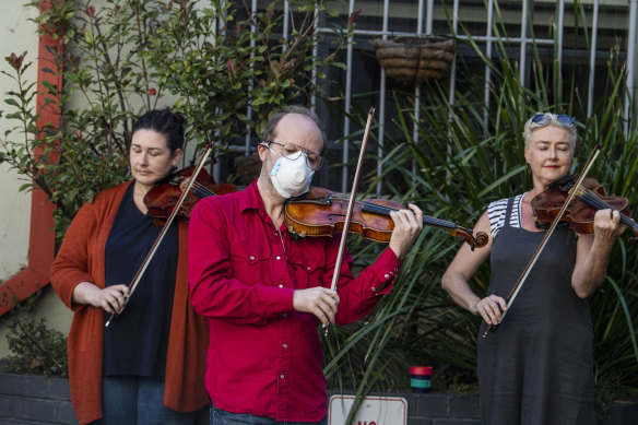 Members of the Opera Australia orchestra protest in March outside OA headquarters after they were stood down without pay.