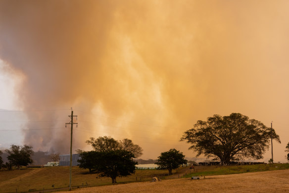 Fires burn near Milton on the NSW south coast on Tuesday, December 31, 2019.