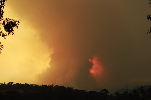 The Three Mile fire near Mangrove Mountain on Wednesday. 