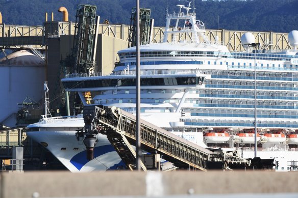 The Ruby Princess docked in Port Kembla on Monday.