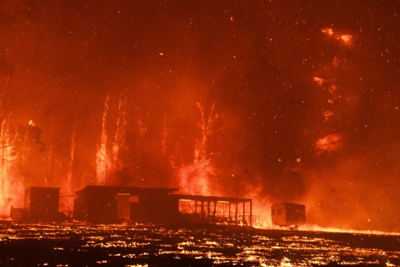 Raging inferno: Firefighters were overwhelmed by flames in Orangeville in early December.