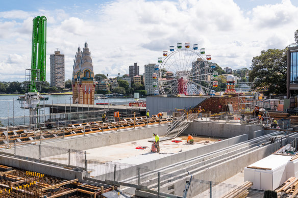 The slab has been poured for the outdoor swimming pool. The complex is expected to open in April next year – 18 months later than planned. 