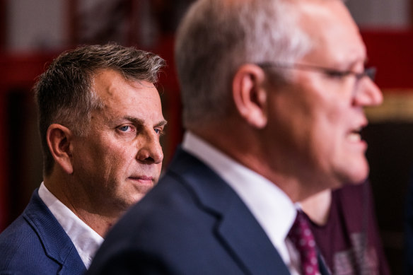 Liberal candidate for Gilmore, Andrew Constance (left), and Prime Minister Scott Morrison. 