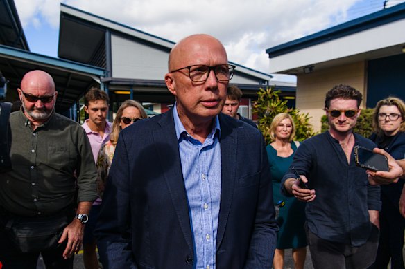 Peter Dutton goes to cast his vote in Dickson on Saturday.