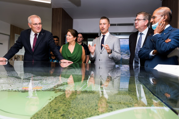 Prime Minister Scott Morrison visits Springfield Rise Display Village in Queensland on Monday.