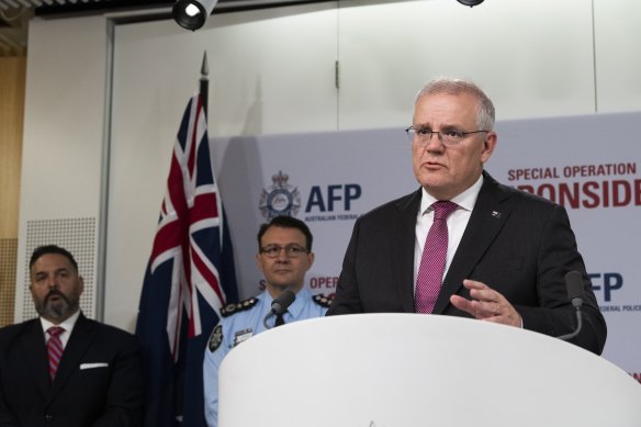Prime Minister Scott Morrison at the Operation Ironside announcement in June 2021.