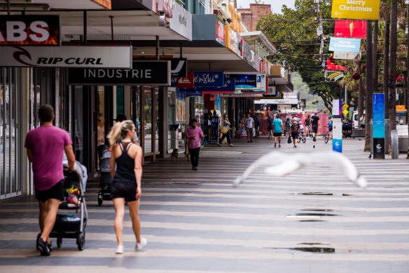 Many shops along Manly Corso remain closed and the ones that are open are quiet.