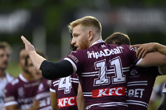 Brad Parker celebrates his opening try.