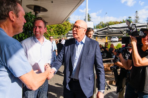 Opposition Leader Peter Dutton swung into a cafe in Cottesloe, Perth, on April 12.