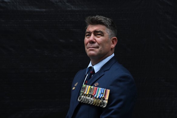Afghanistan veteran Peter Rudland at the Remembrance Day ceremony at the Cenotaph in Martin Place.