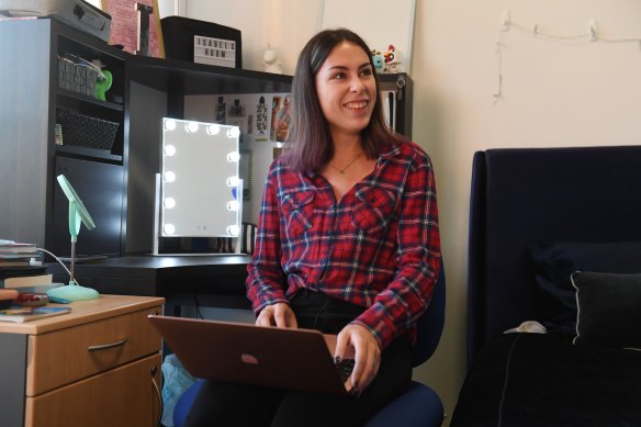 Isabel Crosby receiving her HSC results on Tuesday morning.