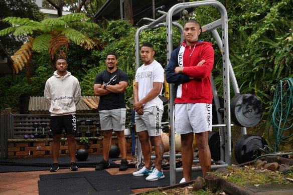 The Fainu footballing brothers. From left, Latu, Sione, Manase and Samuela pose for the Herald late last year.