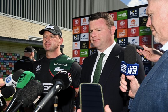 South Sydney coach Jason Demetriou and CEO Blake Solly.