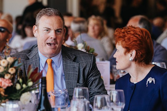Pauline Hanson and her NSW One Nation leader Mike Newman at Singleton Golf Club in late August.