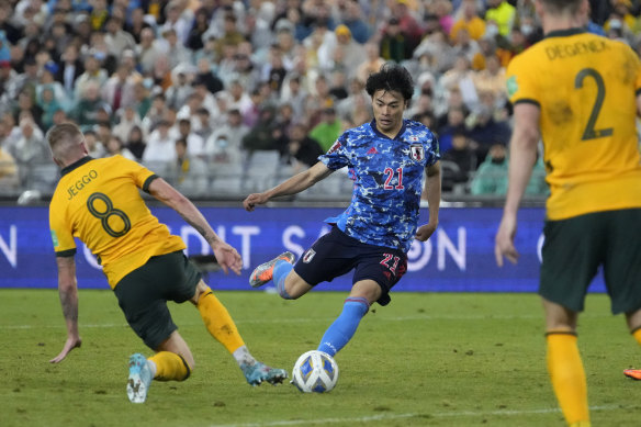Japan’s Kaoru Mitoma scored against Australia during World Cup qualifying in 2022.