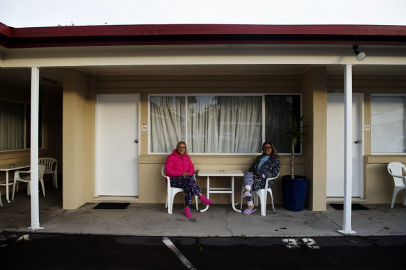 Lisa De Man and Tammy Becroft both from Queensland are staying at the Las Vegas Motel in Tweed Heads waiting for the traffic to be less congested. 