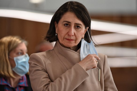 NSW Premier Gladys Berejiklian arrives at this morning’s COVID-19 update. 