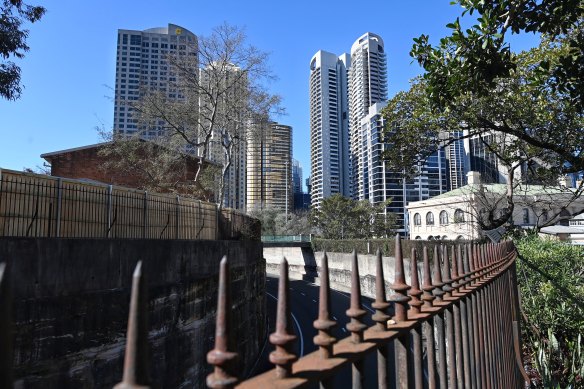 A part of the Fort Street Public School site and the neighbouring National Trust Centre, on the right.