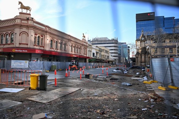 A halted Parramatta light rail construction site due to NSW restrictions. 