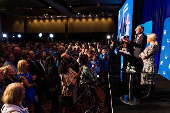 Dominic Perrottet addresses the party faithful.