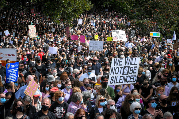 Crowds at the Melbourne March 4 Justice on Monday protested sexual assault and harassment.