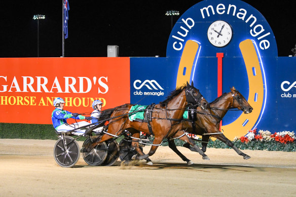 Expensive Ego crosses the line in front of Boncel Benjamin, who was  named winner of the Inter Dominion on protest.