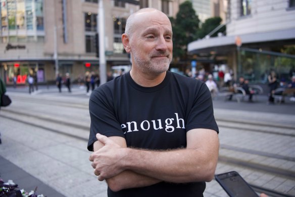 Michael Bradley, the lawyer for Christian Porter’s accuser, at Sydney’s rally on Monday. 