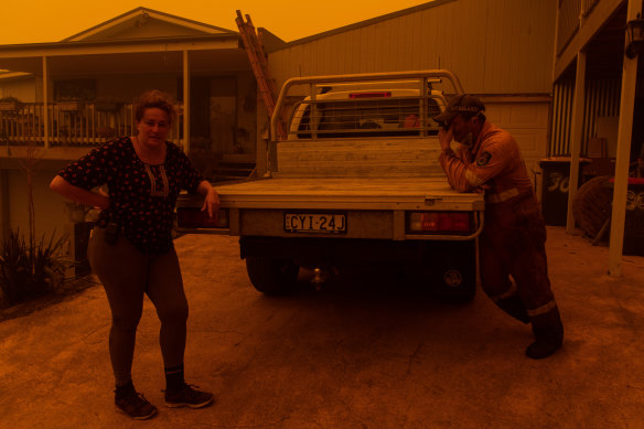 Michael Zeigler and his wife Nadine spot fires outside his property as his father’s house burns next door.