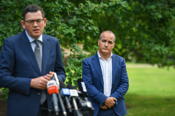 Daniel Andrews and James Merlino making the announcement on Thursday.