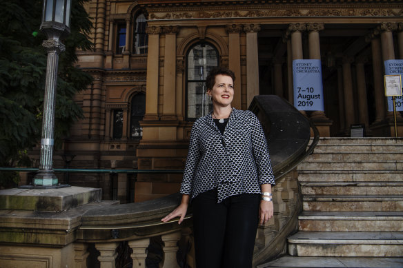 SSO’s chief executive Emma Dunch outside Sydney Town Hall in 2019.