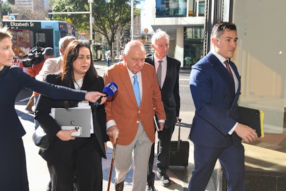 Alan Jones outside the Downing Centre Local Court on Friday.
