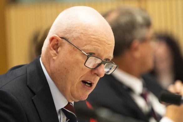 Bureau of Meteorology head Andrew Johnson giving evidence at Senate estimates in 2022.