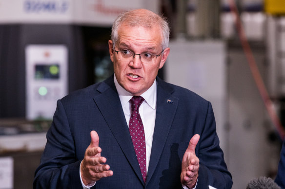 PM Scott Morrison campaigning in regional NSW yesterday. 