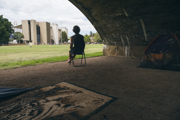  A rough sleeper beneath the viaduct at Wentworth Park in Glebe. Homelessness is a growing problem in Australia.