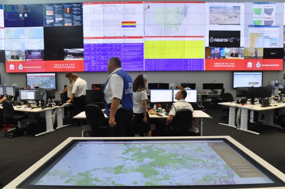 Scenes from inside the NSW RFS Operations Centre.