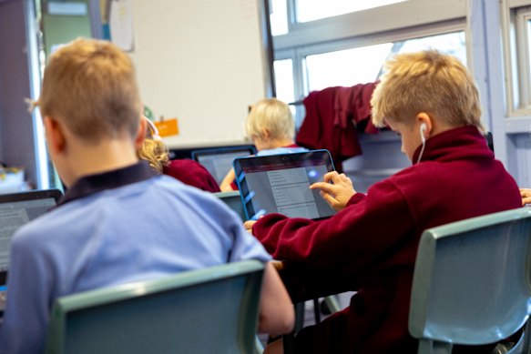 Students study for NAPLAN at primary school.