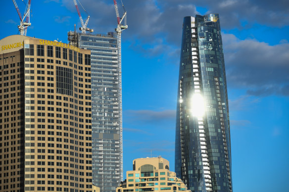 Sydney’s Crown Casino as part of the Barangaroo skyline.