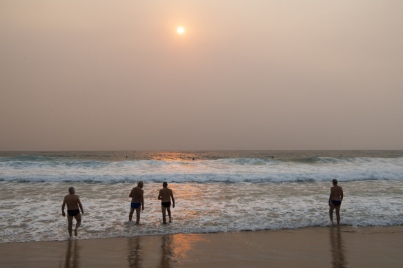 Maroubra Beach on Friday as air quality in Sydney was ranked the ninth poorest among capital cities in the world.