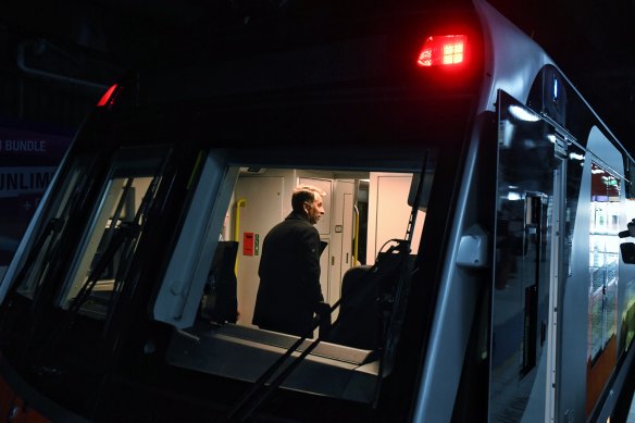 State Transport Minister Andrew Constance aboard one of Sydney's new intercity trains.