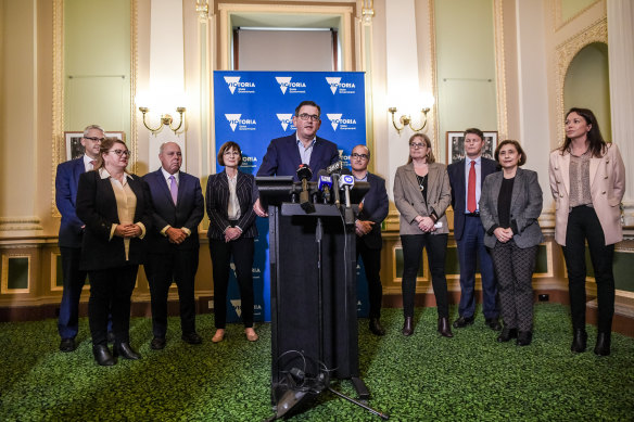 Daniel Andrews talks to the media about his new leadership team.