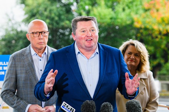 Nathaniel Smith campaigning for the seat of Whitlam with Peter Dutton during the 2025 federal election.