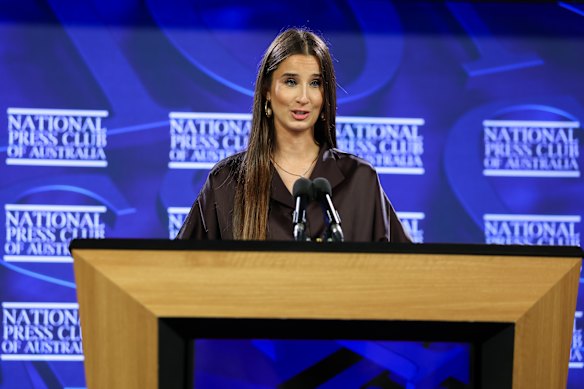 Chanel Contos at the press club on Wednesday afternoon.