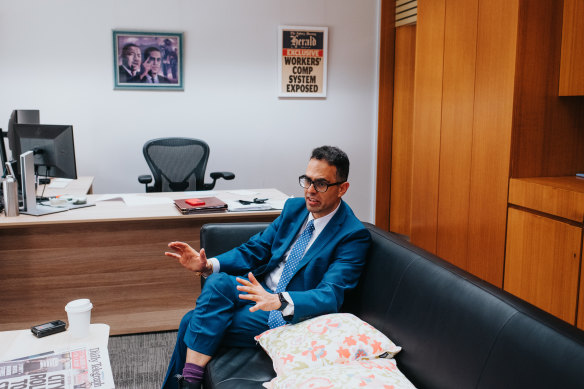 Treasurer Daniel Mookhey in his office ahead of his first budget.