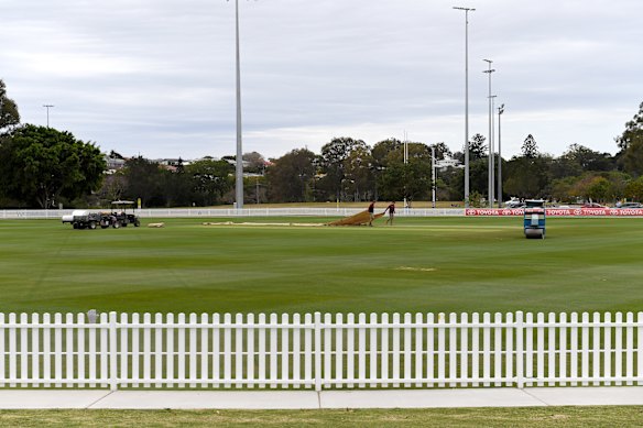 The scene in Brisbane on Tuesday following the postponement of the Sheffield Shield clash between Queensland and Tasmania.