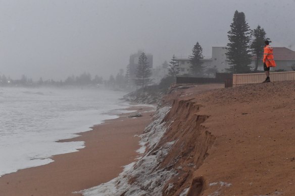 The Collaroy/Narrabeen region of Sydney's northern beaches has seen significant erosion from the weekend tempest, with a high tide on Monday morning adding a fresh challenge.