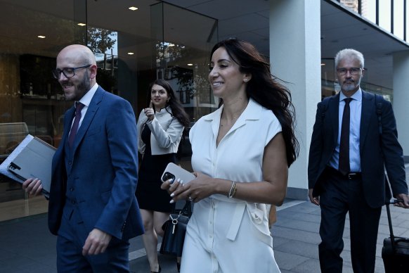 Antoinette Lattouf leaves the Fair Work Commission hearing.