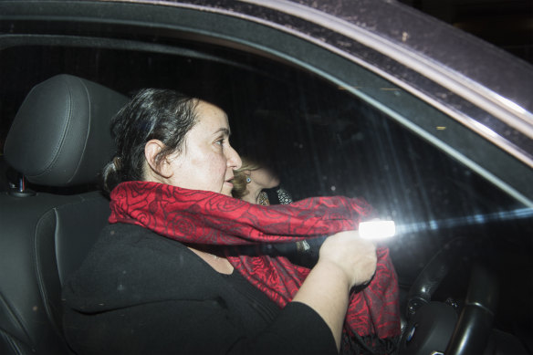 Despina Bakis, partner of Nick Petroulias, leaving the Independent Commission Against Corruption in Sydney.