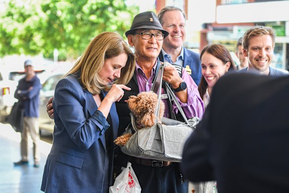 New NSW Liberal Opposition Leader Kellie Sloane meets Bambie on a walk through in Sydney’s Eastwood this week.