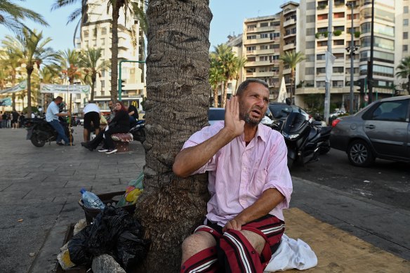 Kassem A’achour, 55, who fled the village of Shaqra near the border with Israel after he was wounded in an Israeli airstrike, is now living on the Corniche in Beirut.